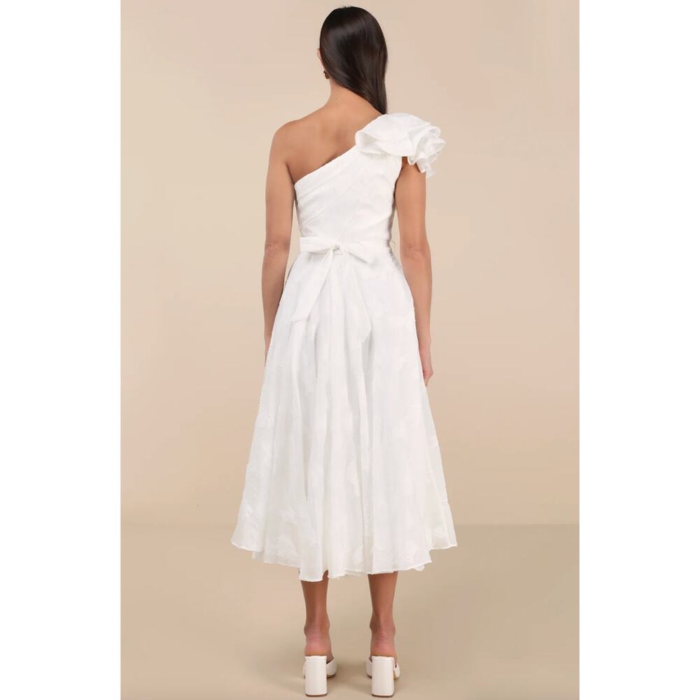 Lulus Sweet Definition White Burnout Ruffled One-Shoulder Midi Dress Large NWT - Picture 2 of 14